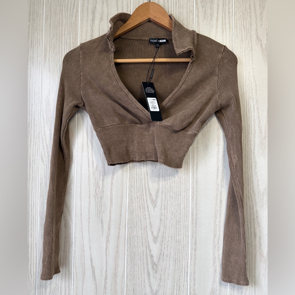 Fashion Nova Phoebe Washed Top Mocha SIZE M NWT